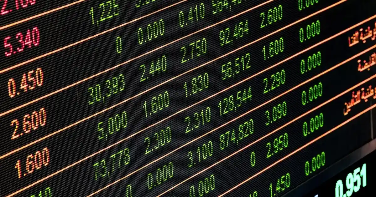 Stock market prices on an electronic board
