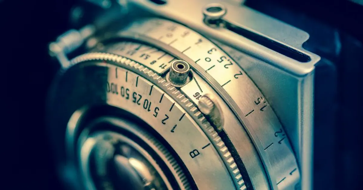 Close-up of a vintage camera lens