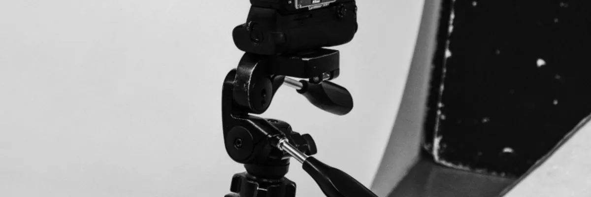 Camera mounted on a tripod